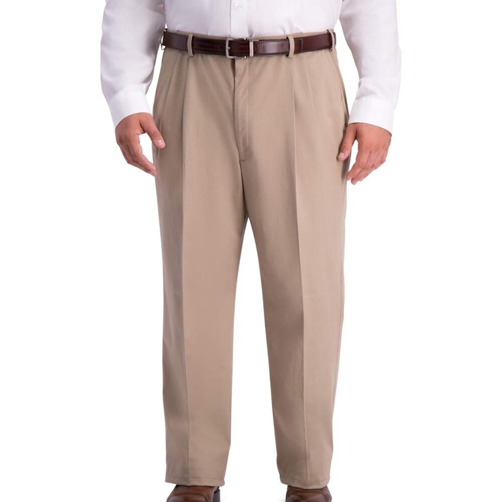 Haggar Men's Work to Weekend Classic Fit Flat Front and Pleat, Khaki 60x32